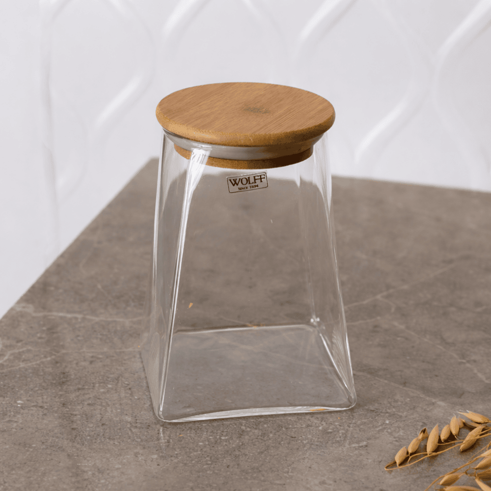 Pote De Vidro Com Tampa De Bambu 880Ml Coliseu