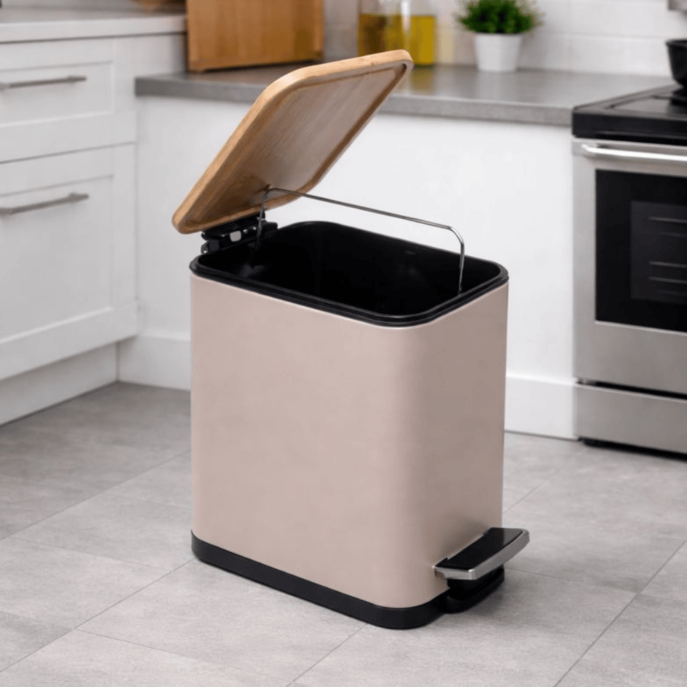 Lixeira Retangular 5L com Pedal e Tampa Bambu Coliseu