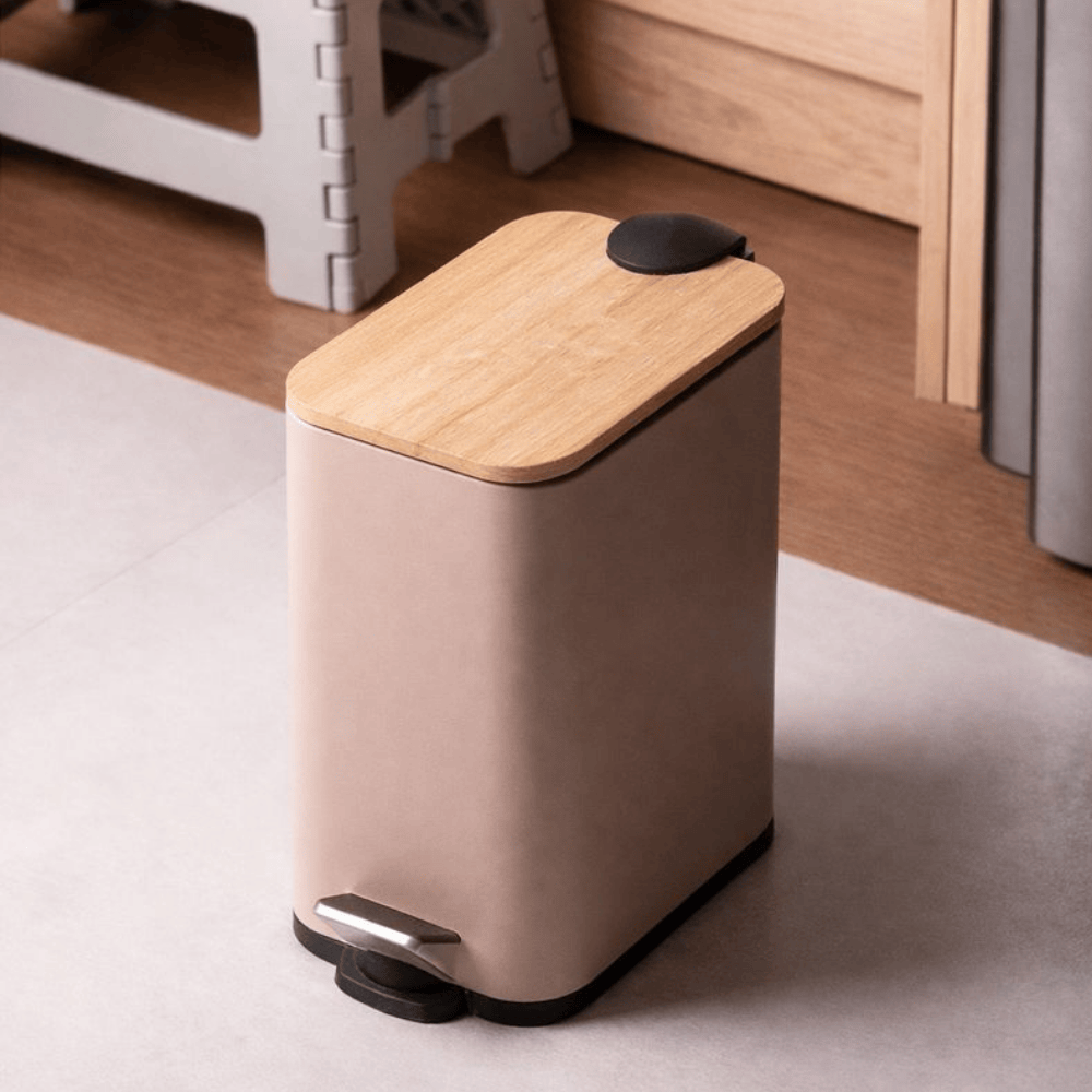 Lixeira Retangular 5L com Pedal e Tampa Bambu Coliseu
