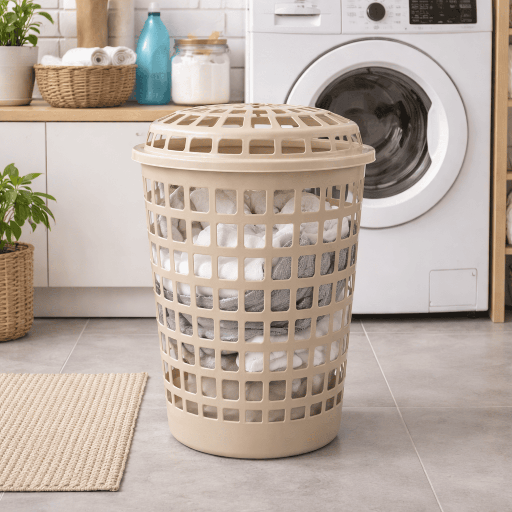 Cesto Telado Red Lavanna Com Tampa 30L Bege Claro/Cappuccino Rischioto