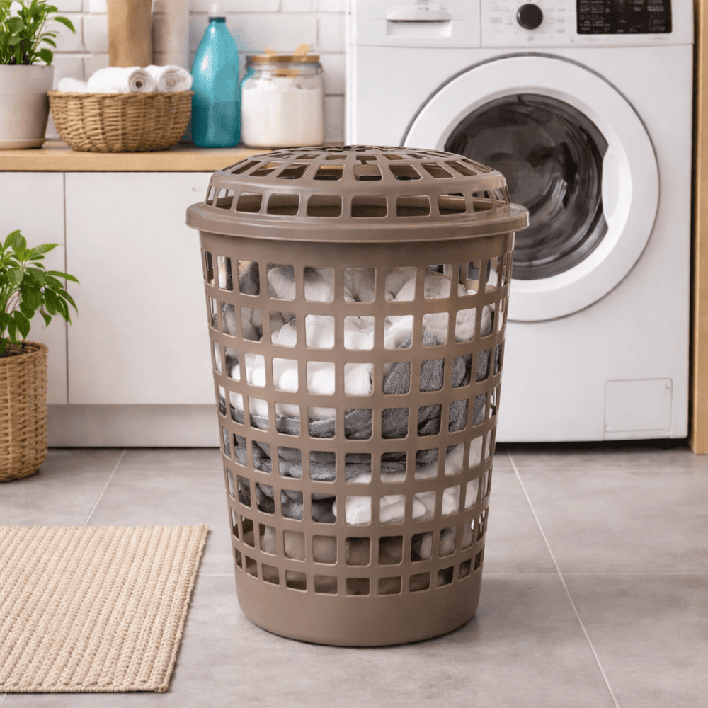 Cesto Telado Red Lavanna Com Tampa 30L Bege Claro/Cappuccino Rischioto