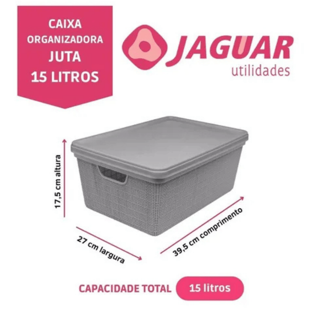 Caixa Organizadora Juta 15L Cinza Jaguar 93265