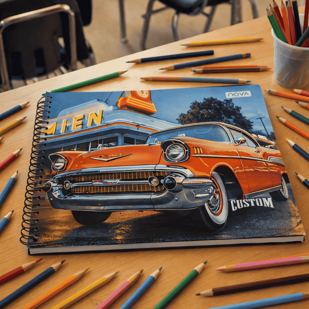 Caderno Universitário Desenho Espiral 96 Folhas Custom Drive Multi