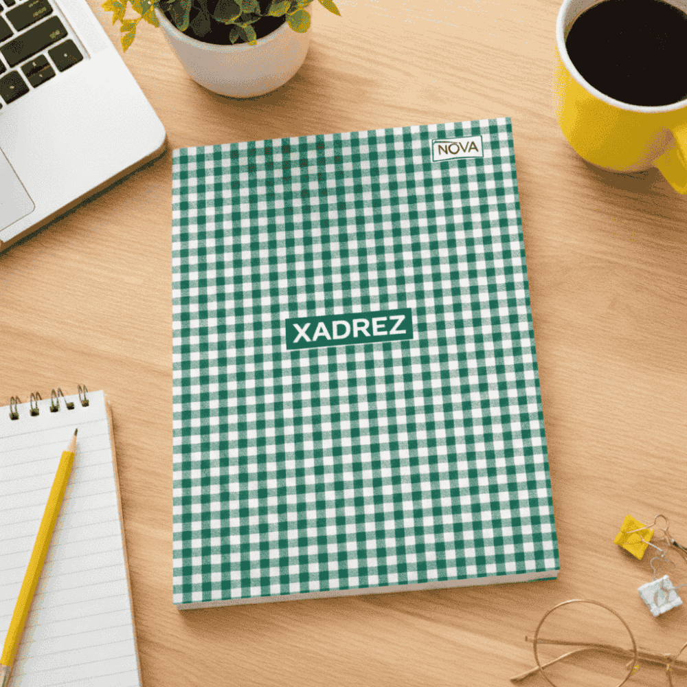 Caderno 1/4 Costurado Capa Dura 96 Folhas Xadrez Verde Multi