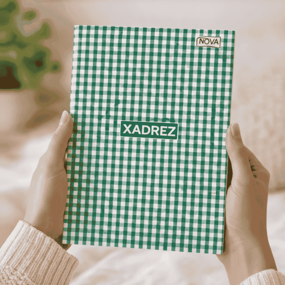 Caderno 1/4 Costurado Capa Dura 96 Folhas Xadrez Verde Multi