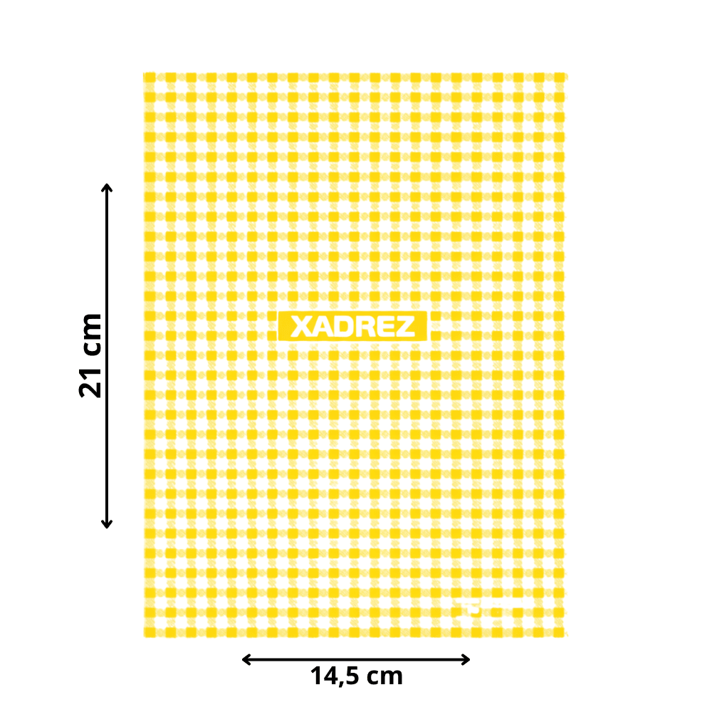 Caderno 1/4 Costurado Capa Dura 96 Folhas Xadrez Amarelo Multi