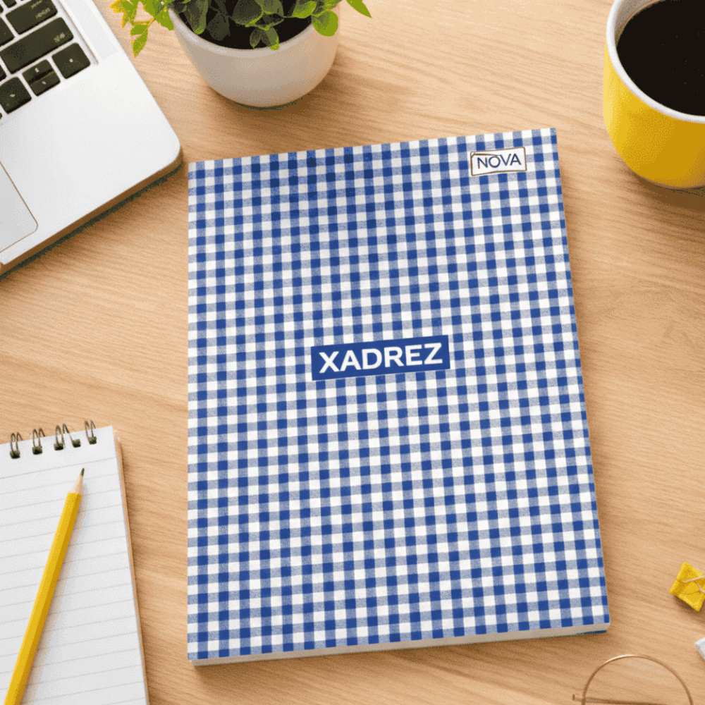 Caderno Universitário Costurado Xadrez Azul 96 Folhas