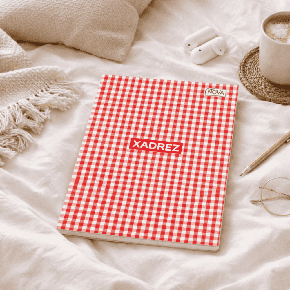 Caderno Universitário Costurado Xadrez Vermelho 96 Fls