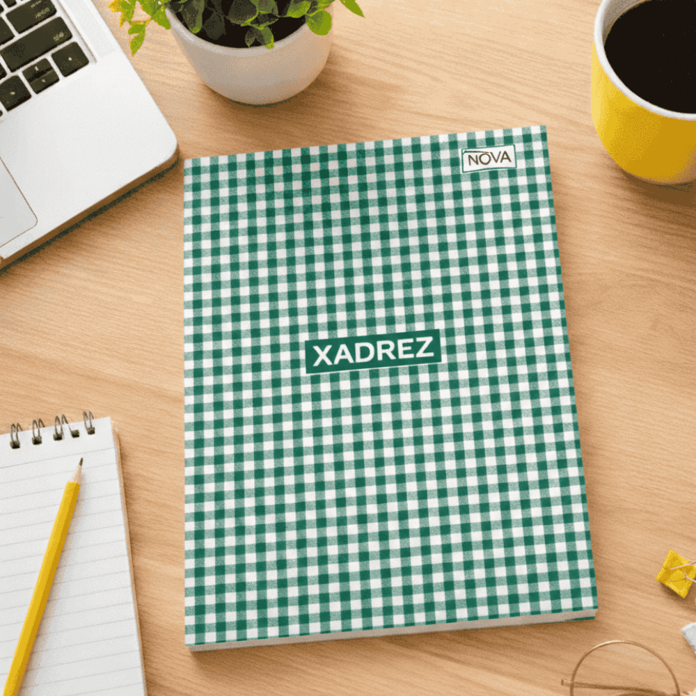 Caderno Universitário Costurado Xadrez Verde 96 Folhas