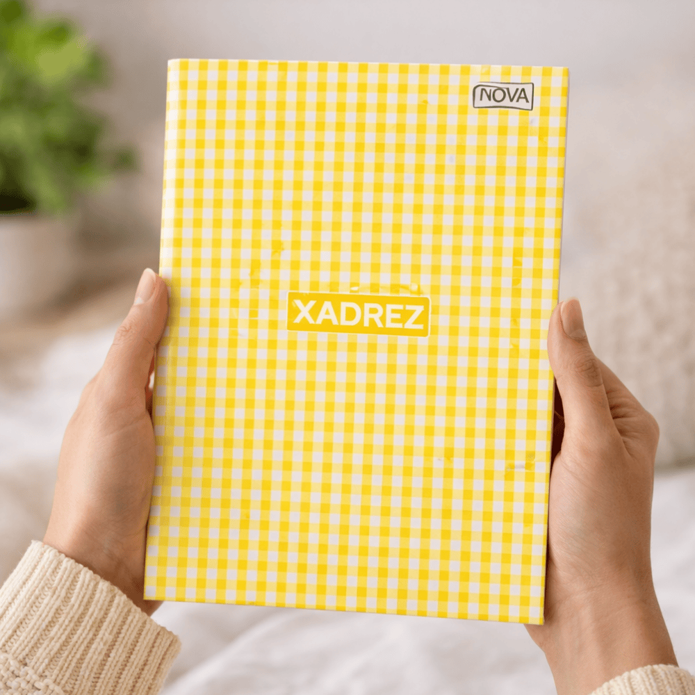 Caderno Universitário Costurado Xadrez Amarelo 96 Fls