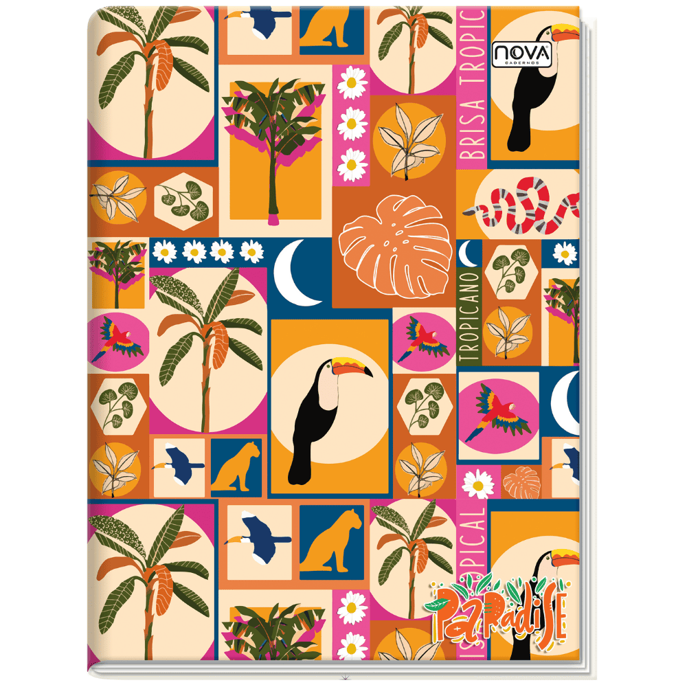 Caderno 1/4 Costurado Capa Dura 96 Folhas Paradise Multi