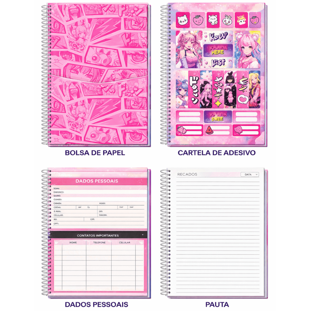 Caderno Universitário Espiral Capa Dura Animahime