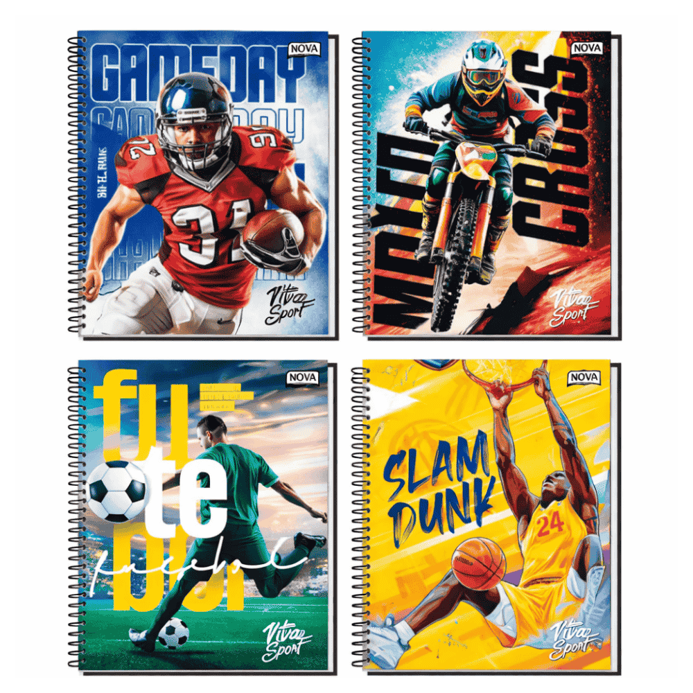 Caderno Universitário Espiral 20 Matérias 320 Folhas Vibes Sports Multi