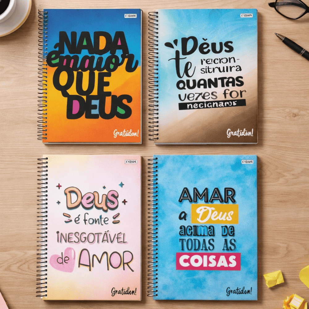 Caderno Universitário Espiral 10 Matérias 160 Folhas Grateful Multi