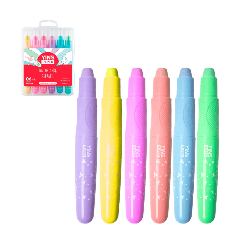 Giz De Cera Retrátil 6 Cores Pastéis Super Macio Yins