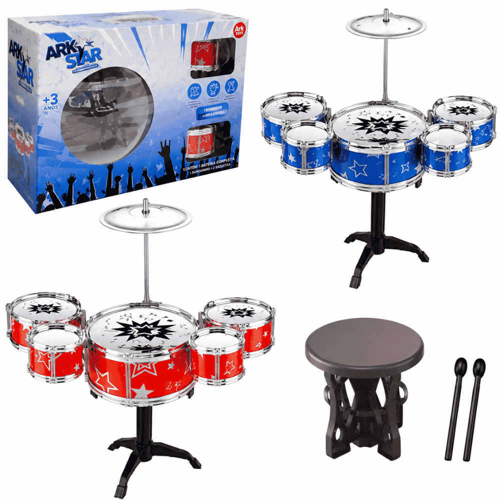 Bateria 5 Tambores com Banco Arktoys