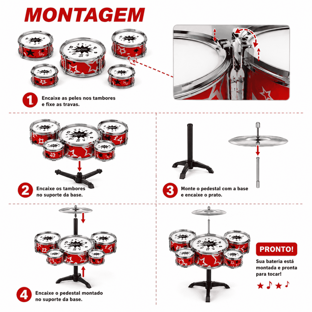 Bateria 5 Tambores com Banco Arktoys