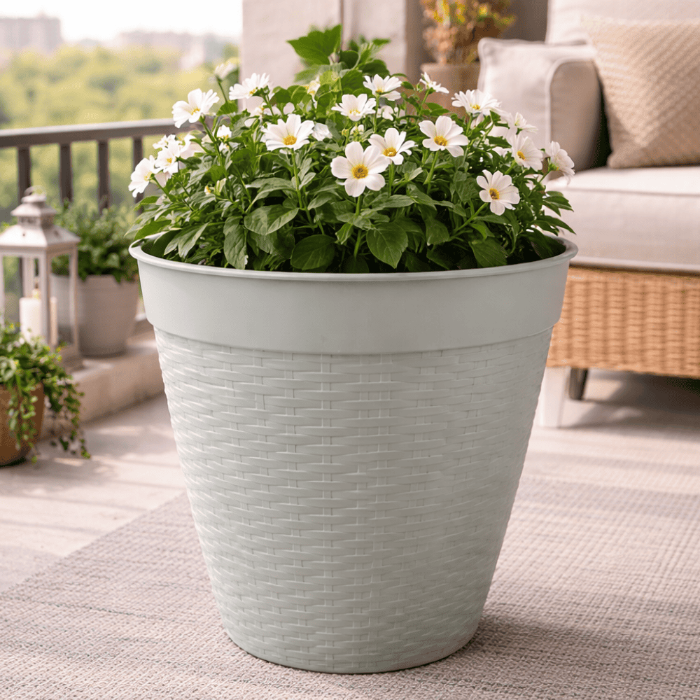 Vaso Redondo Vime Com Borda Reta Marmorizado 30L Plasnew