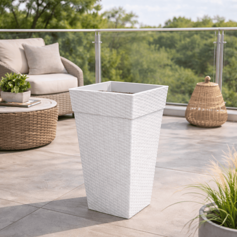 Vaso Quadrado Coluna Rattan Médio Marmorizado 17,5L Plasnew