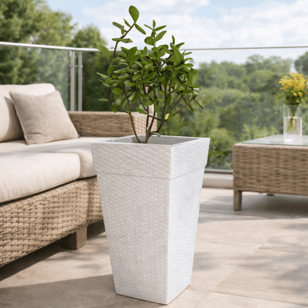 Vaso Quadrado Coluna Rattan Grande Marmorizado 28L Plasnew