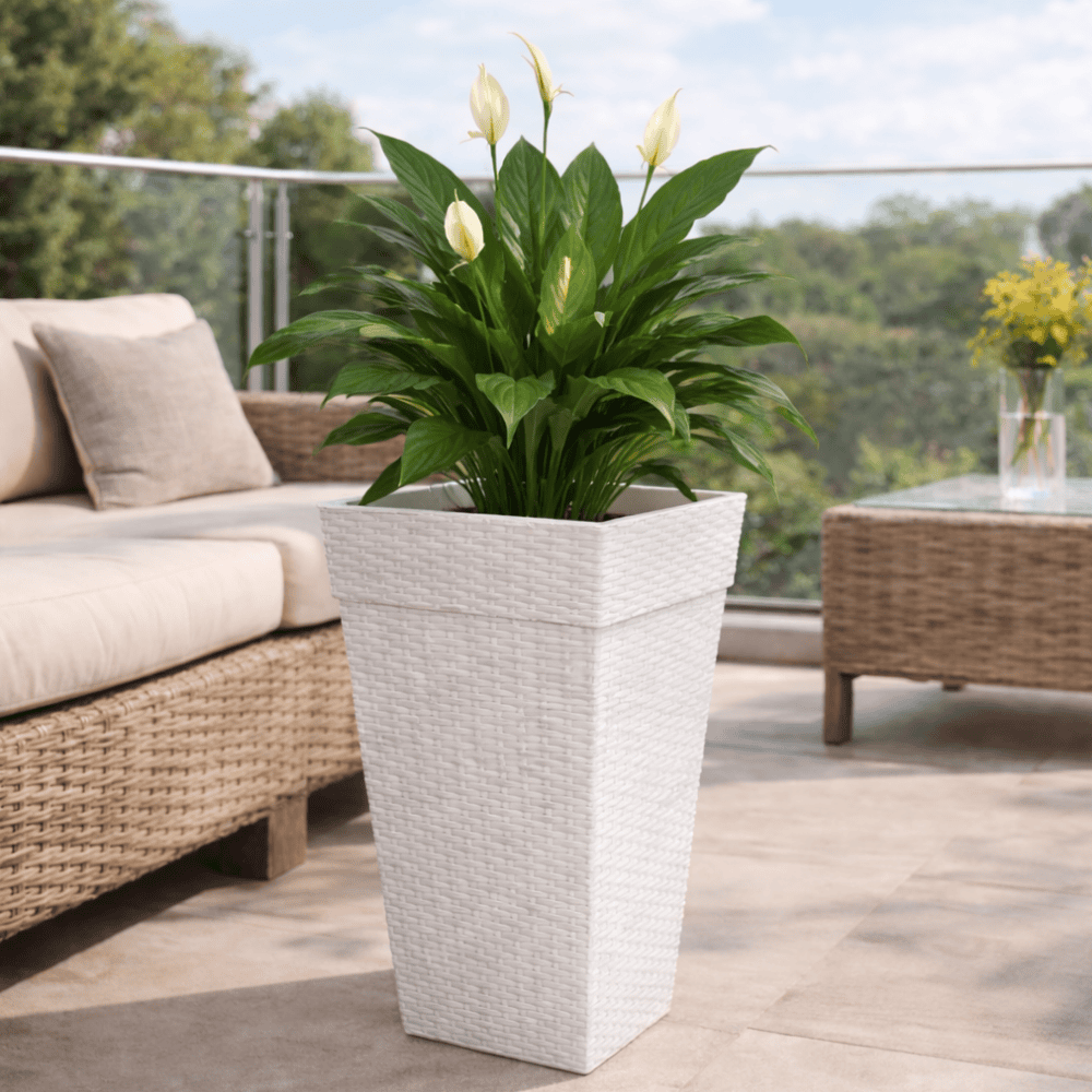 Vaso Quadrado Coluna Rattan Grande Marmorizado 28L Plasnew