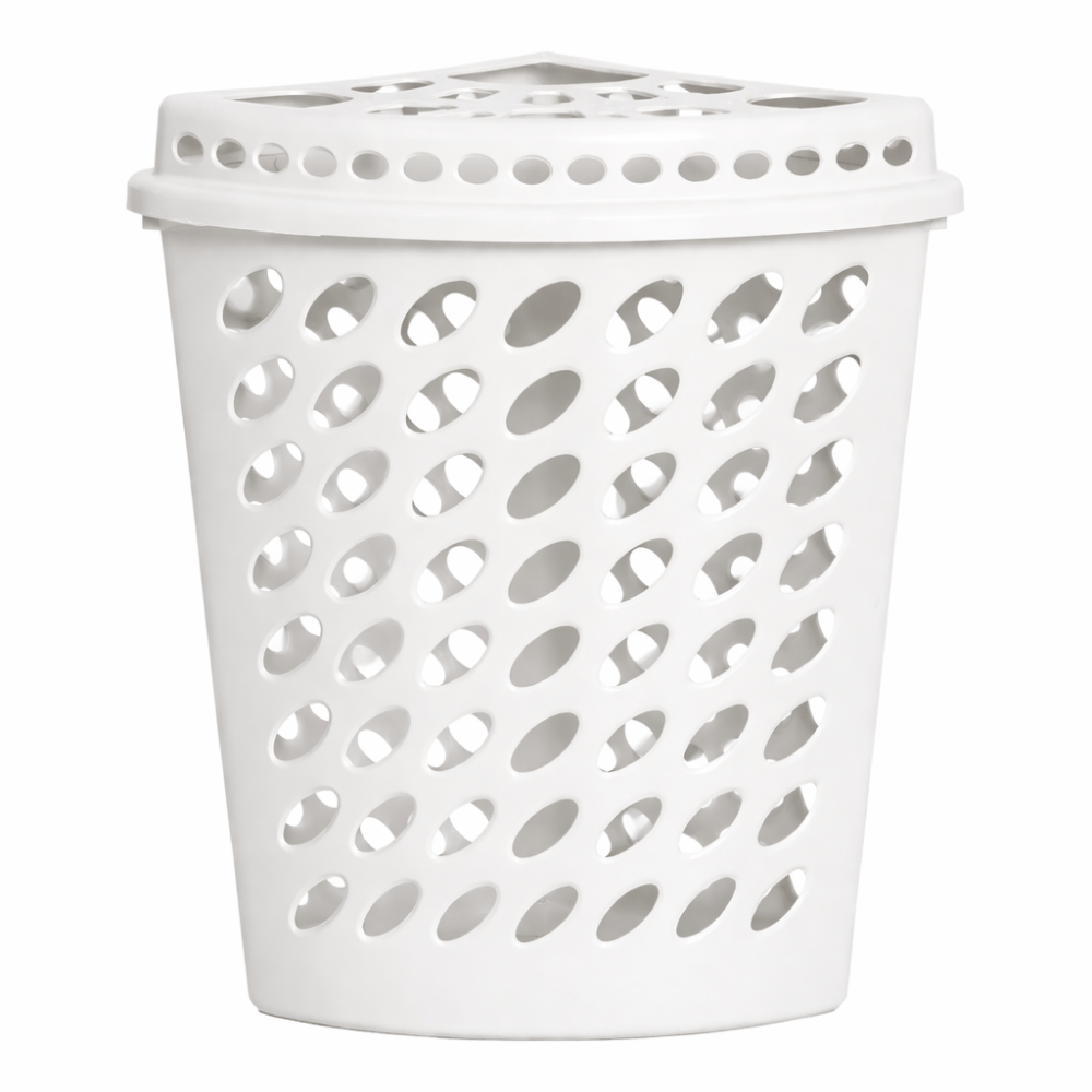 Cesto Telado Triangular C/Tampa Off White 43,7L Plasnew
