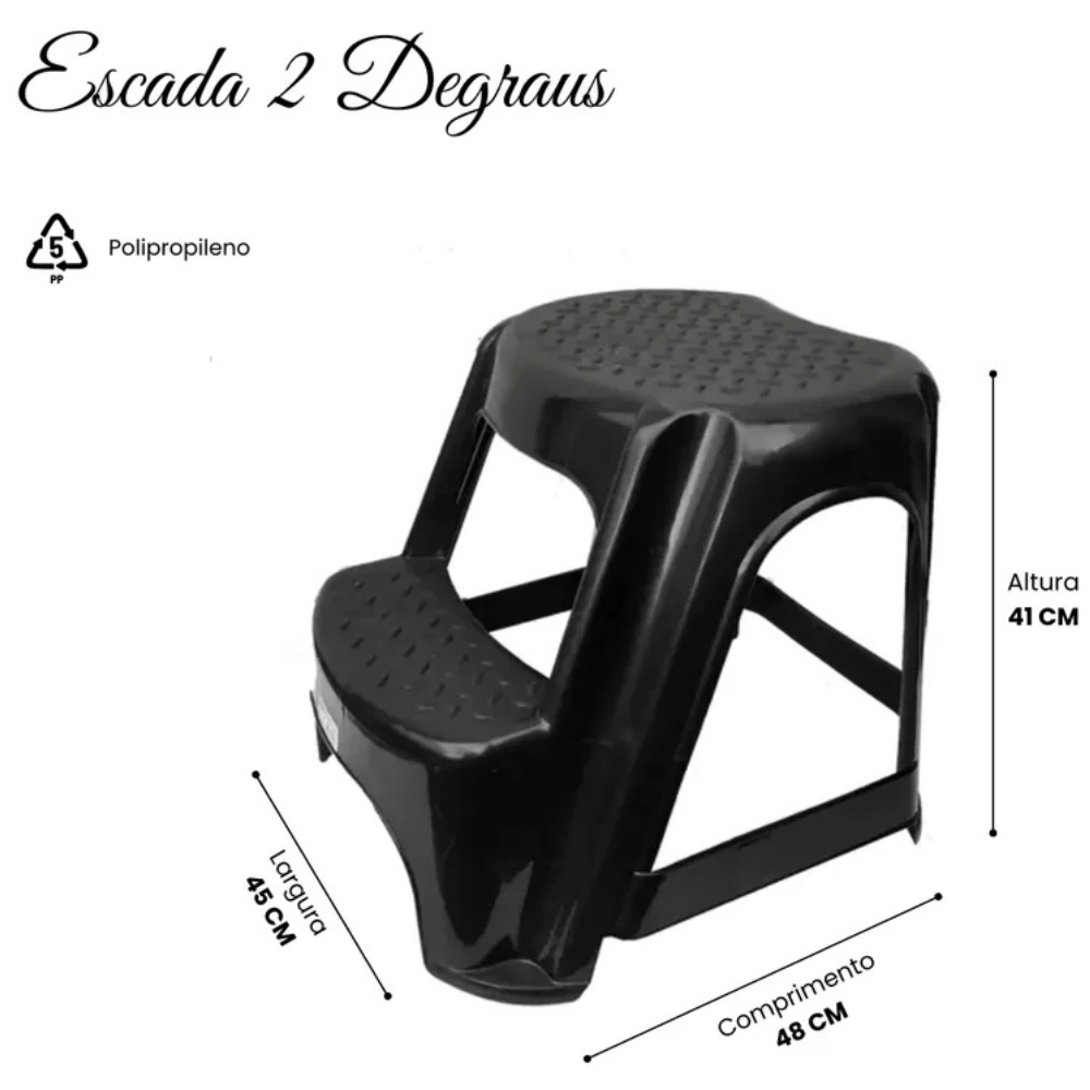 Escada De Dois Degraus Preta Plasnew