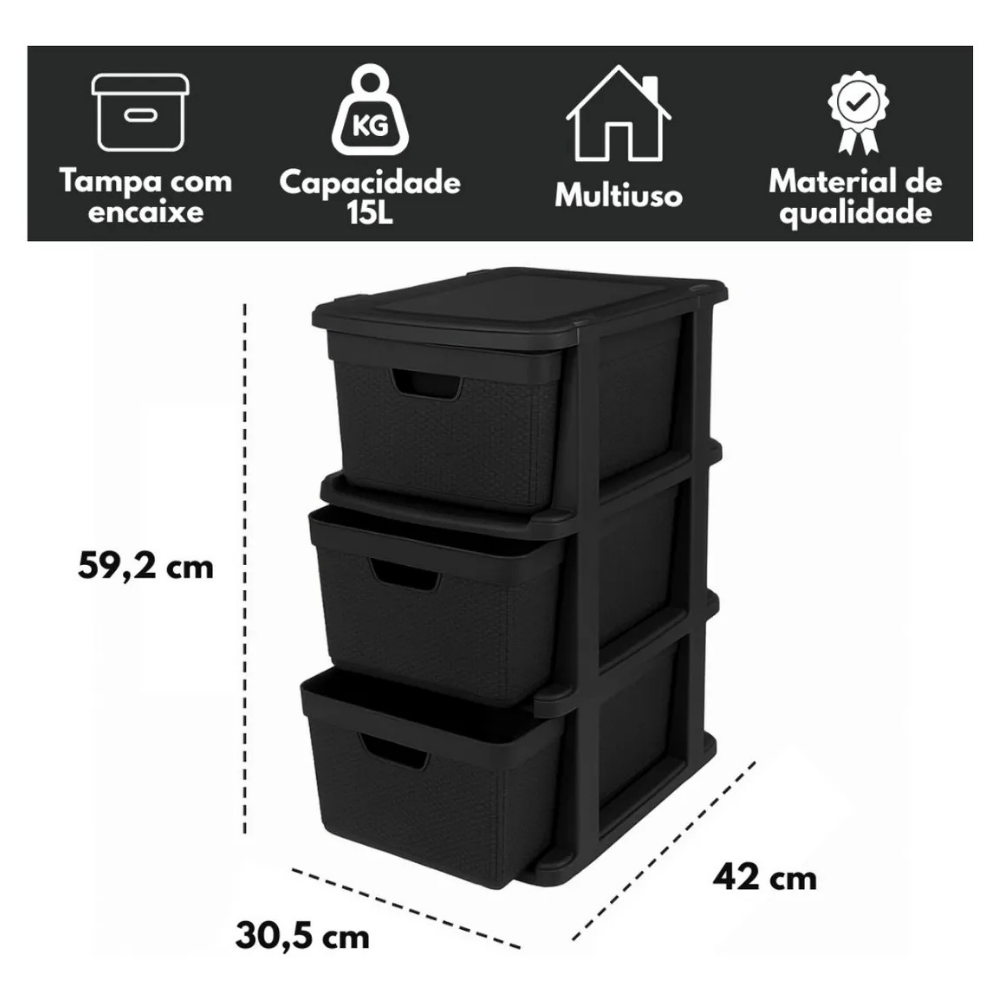 Gaveteiro De Chão Juta 3 Gavetas 15L Jaguar