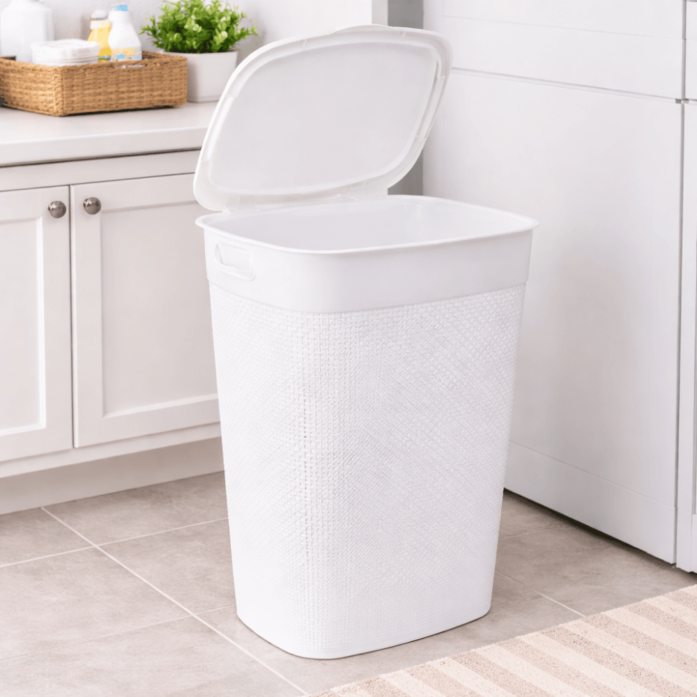 Cesto Naturalle Rattan Com Tampa 40L Branco Rischioto