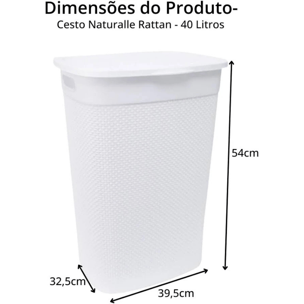 Cesto Naturalle Rattan Com Tampa 40L Branco Rischioto