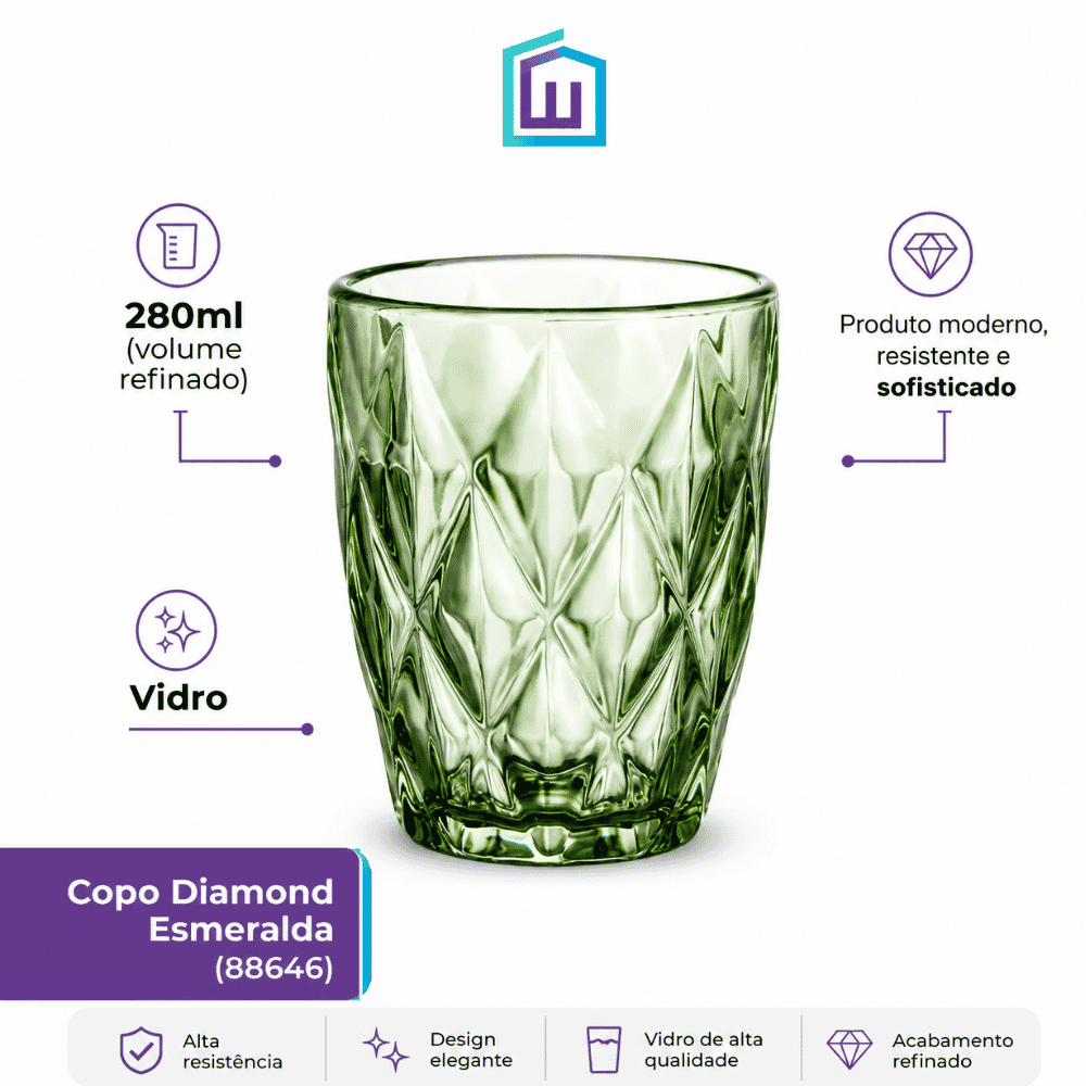 Copo Diamond Esmeralda 280ml KeHome