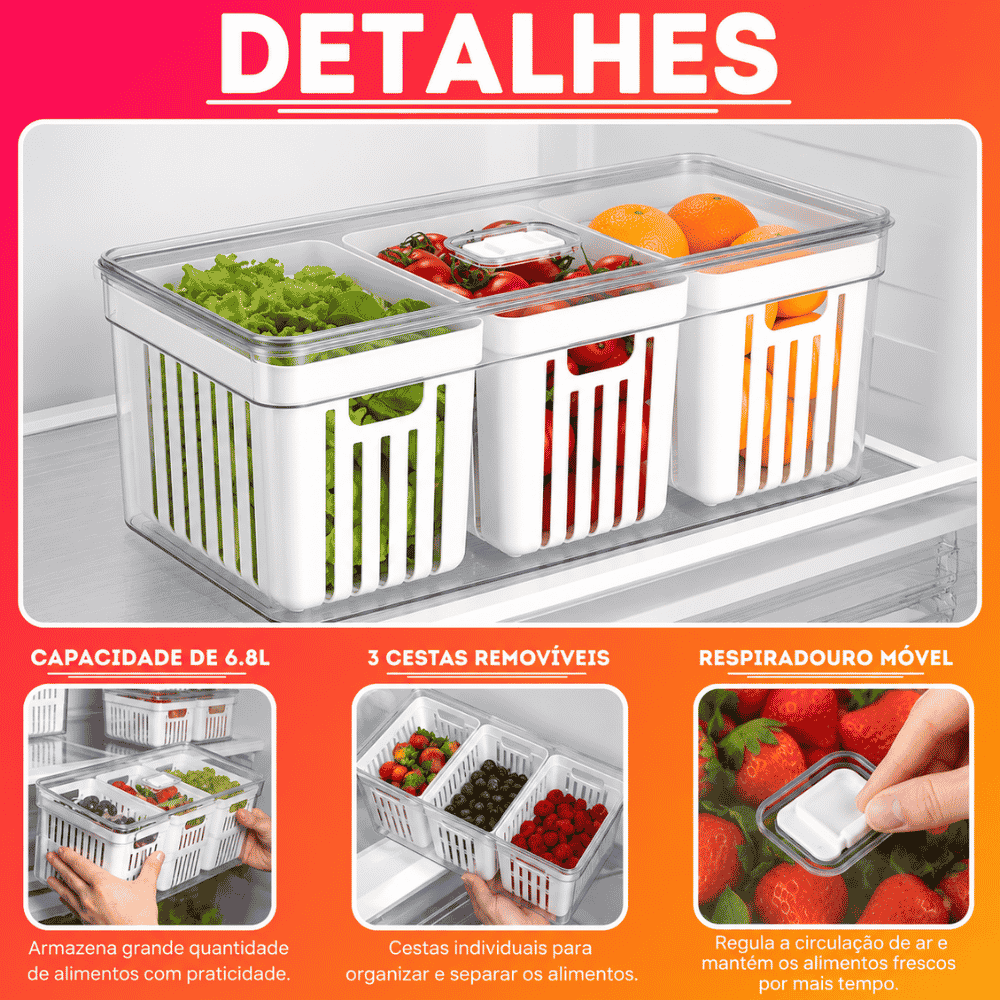 Organizador Elegance Grande Alto com 3 Cestas 6,8L Tooltec