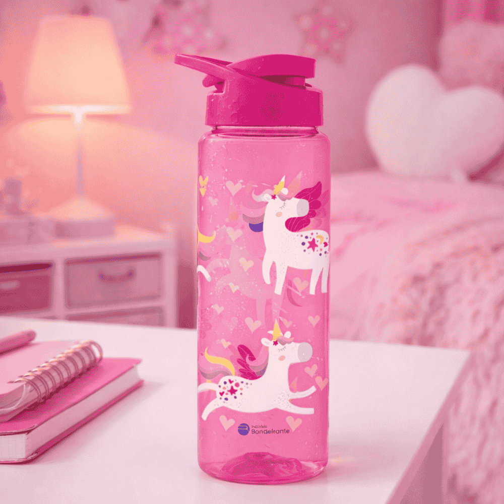 Squeeze Rosa 750ml Unicórnio Bandeirantes