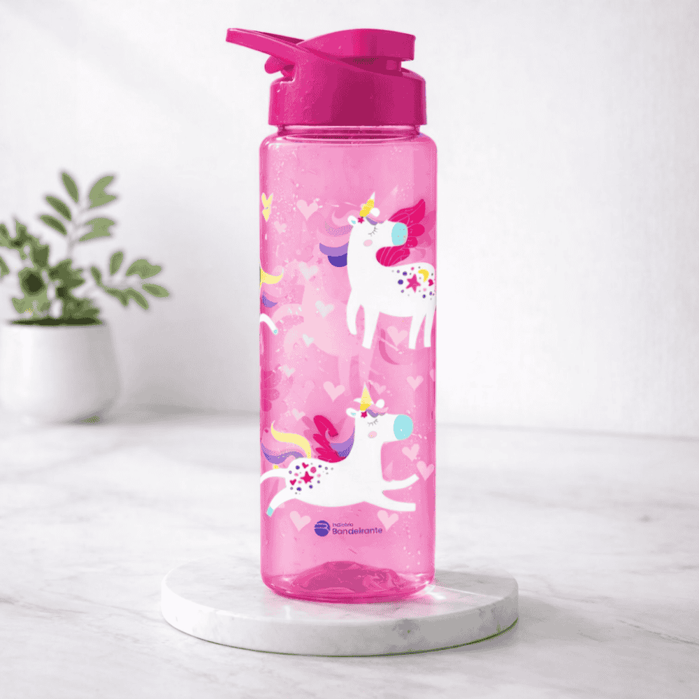 Squeeze Rosa 750ml Unicórnio Bandeirantes