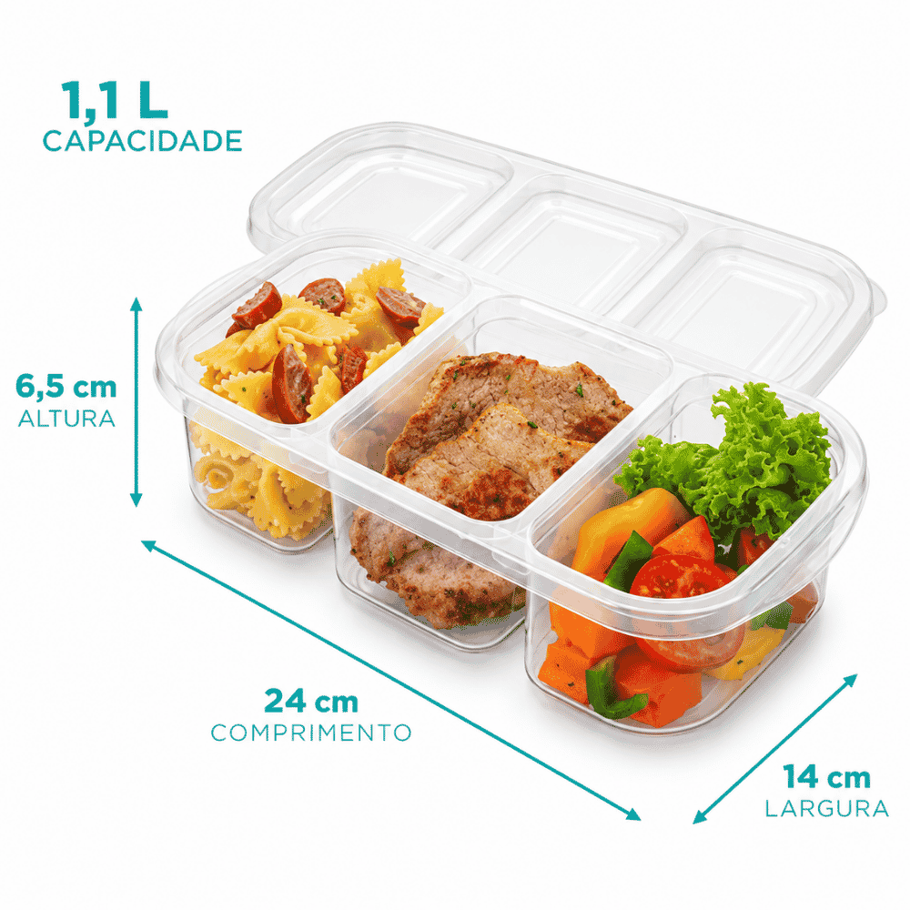 Pote com 3 Divisórias Transparente 1,1L Nitron