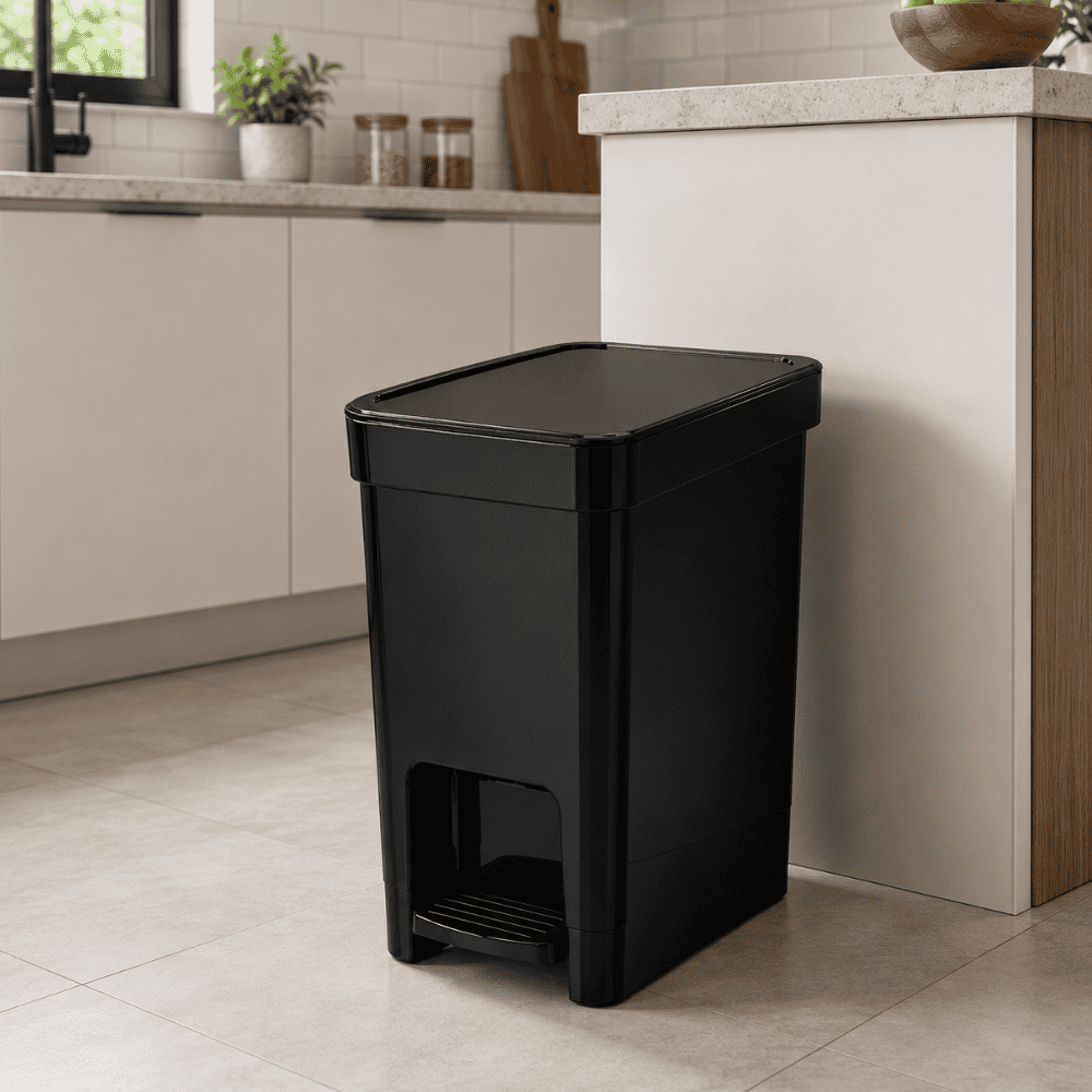 Lixeira Flat com Pedal Preta 7L Nitron