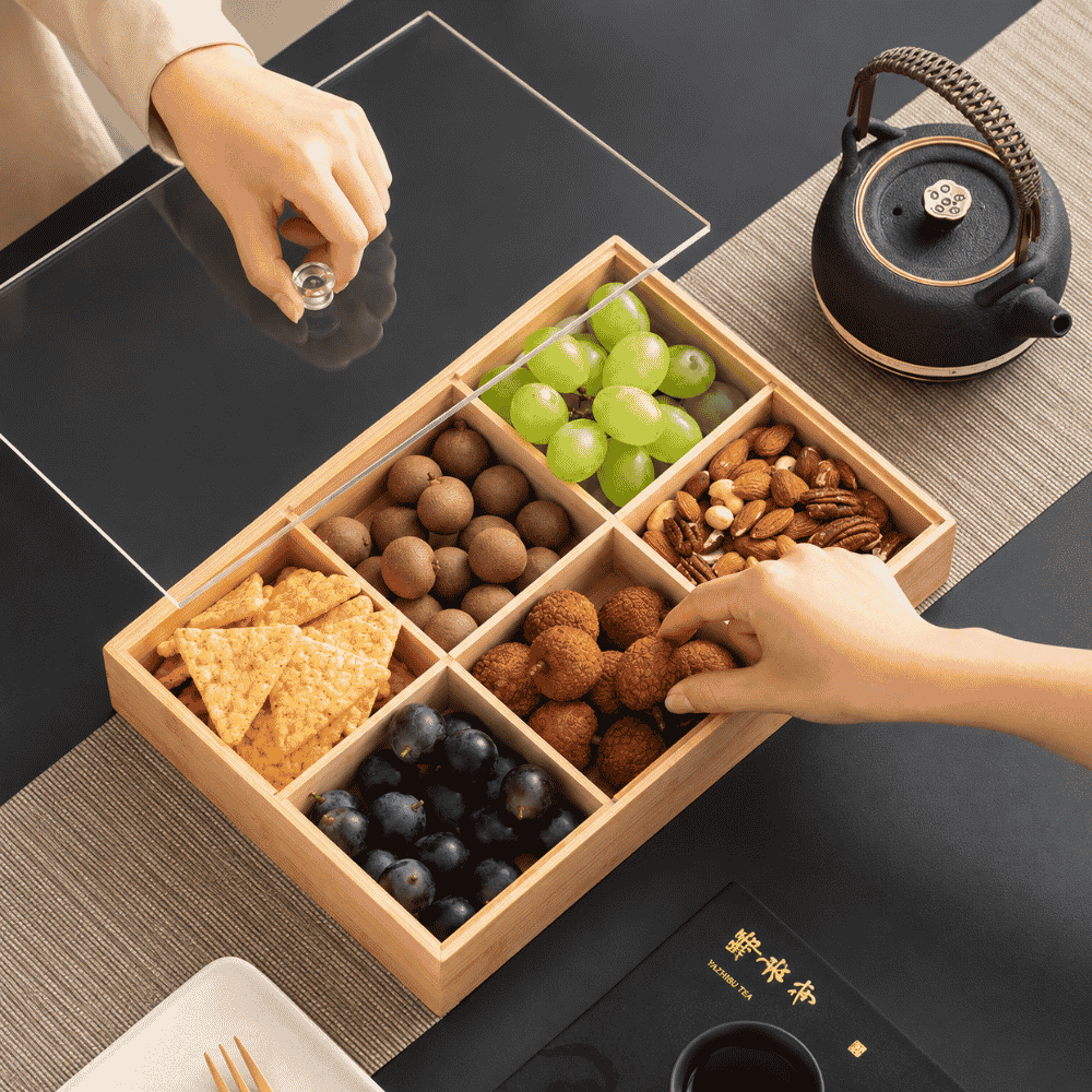 Bandeja de Bambu C/6 Divisórias com Tampa Amigold