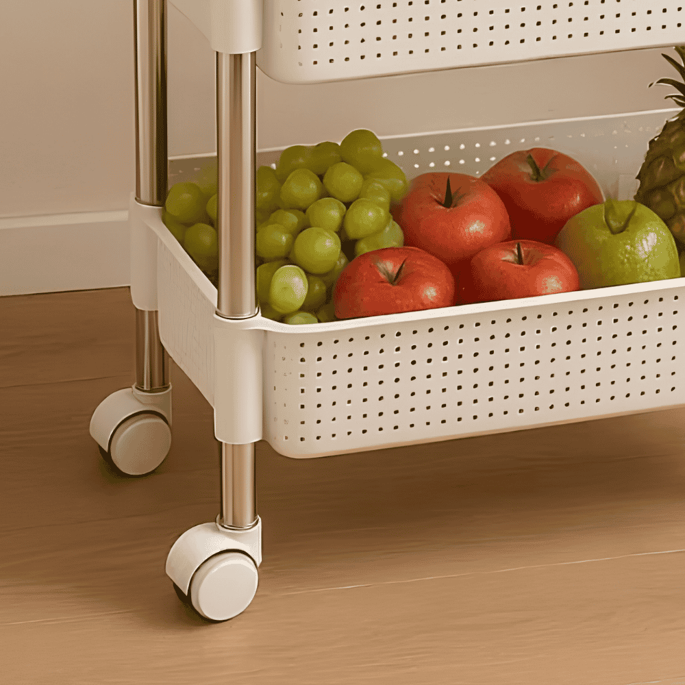 Fruteira Retangular Tripla Rattan Branca Niquelart