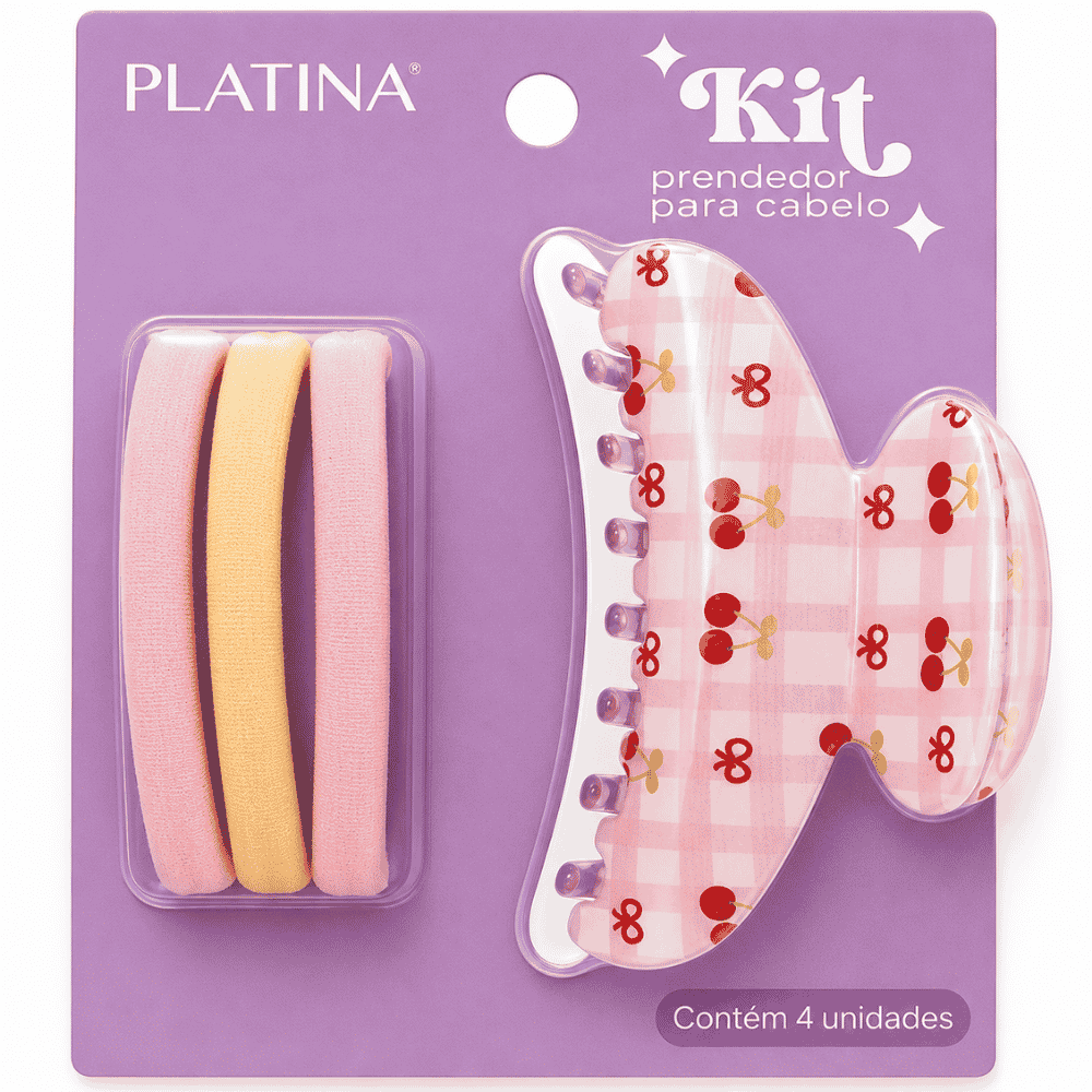 Kit Prendedor de Cabelo 4 Peças Poliéster e Plástico C3B