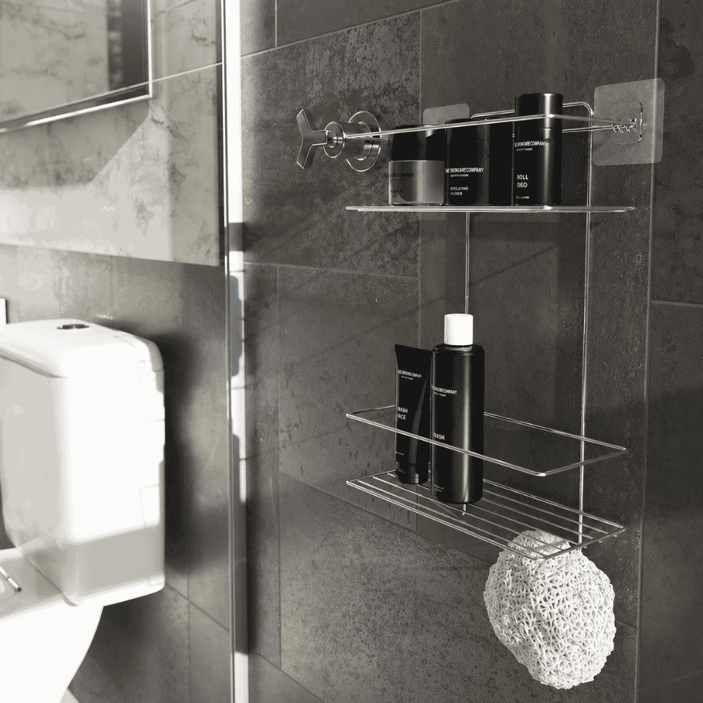 Porta Shampoo Duplo com Adesivo Cromado Stolf