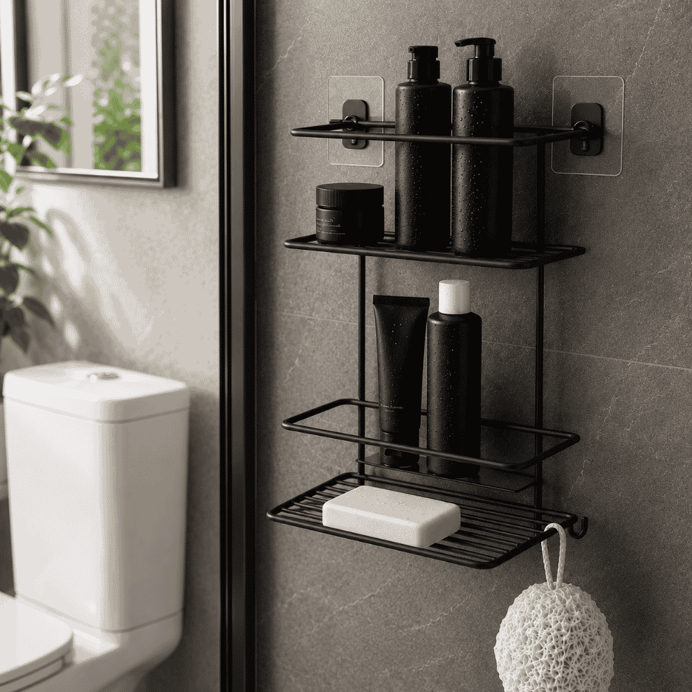 Porta Shampoo Duplo com Adesivo Linha Black Stolf