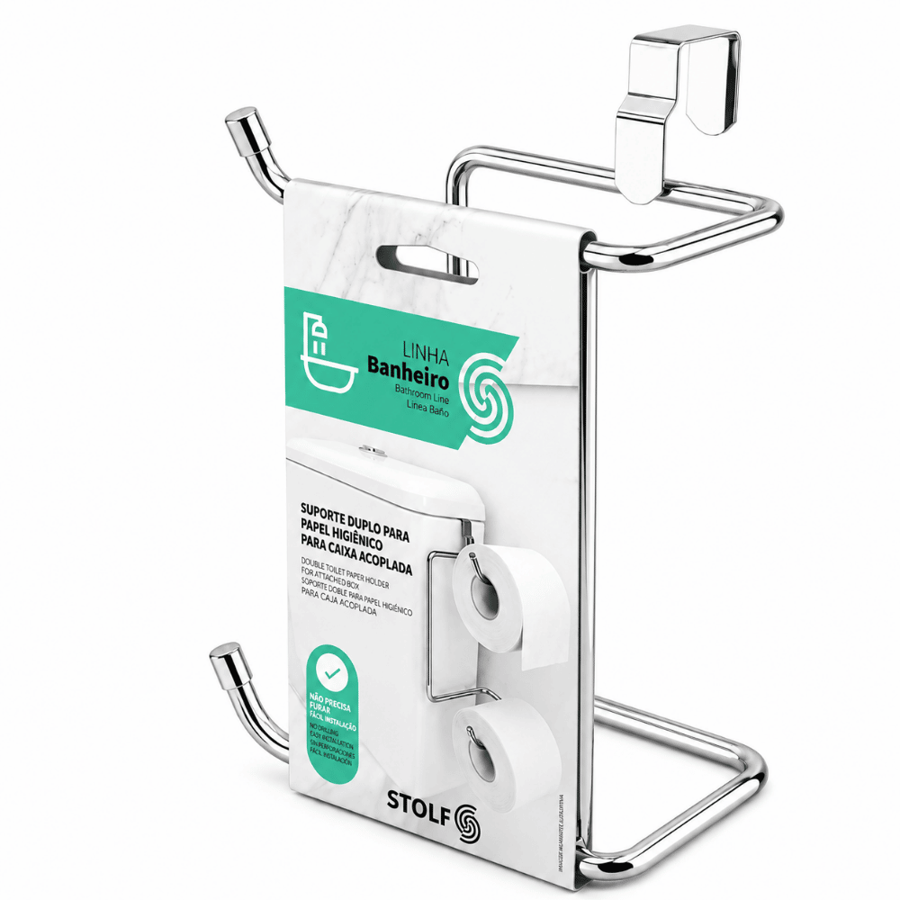 Suporte Duplo para Papel Higiênico Caixa Acoplada Cromado Stolf