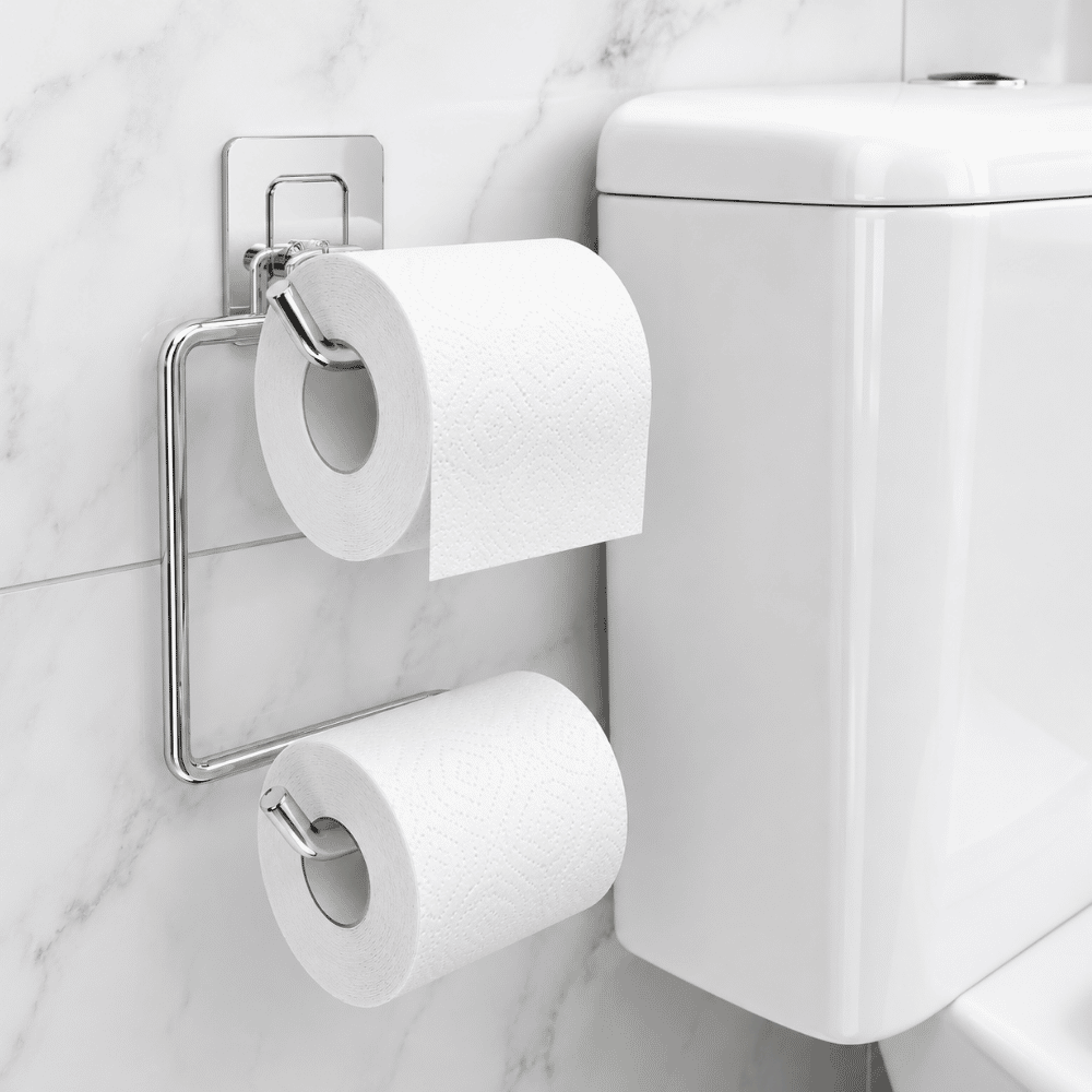 Suporte Duplo para Papel Higiênico com Adesivo Cromado Stolf