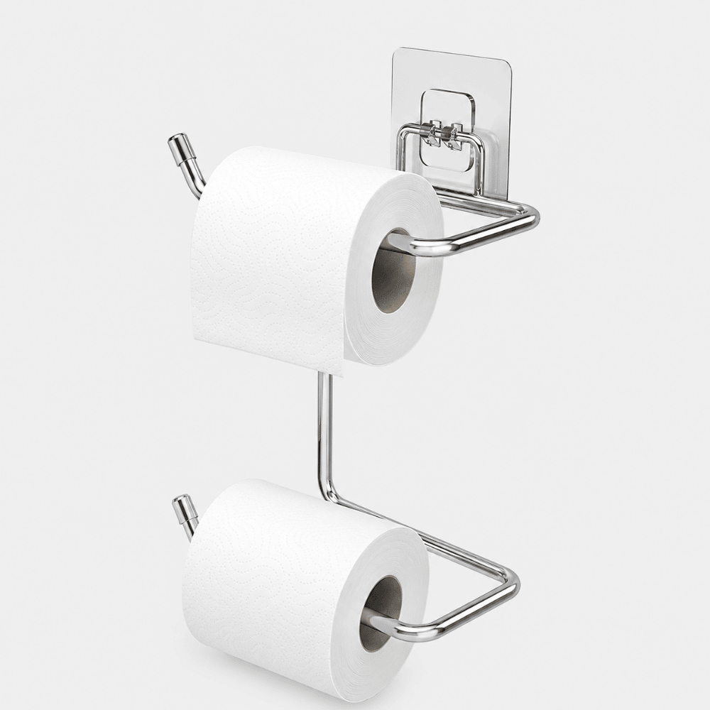 Suporte Duplo para Papel Higiênico com Adesivo Cromado Stolf