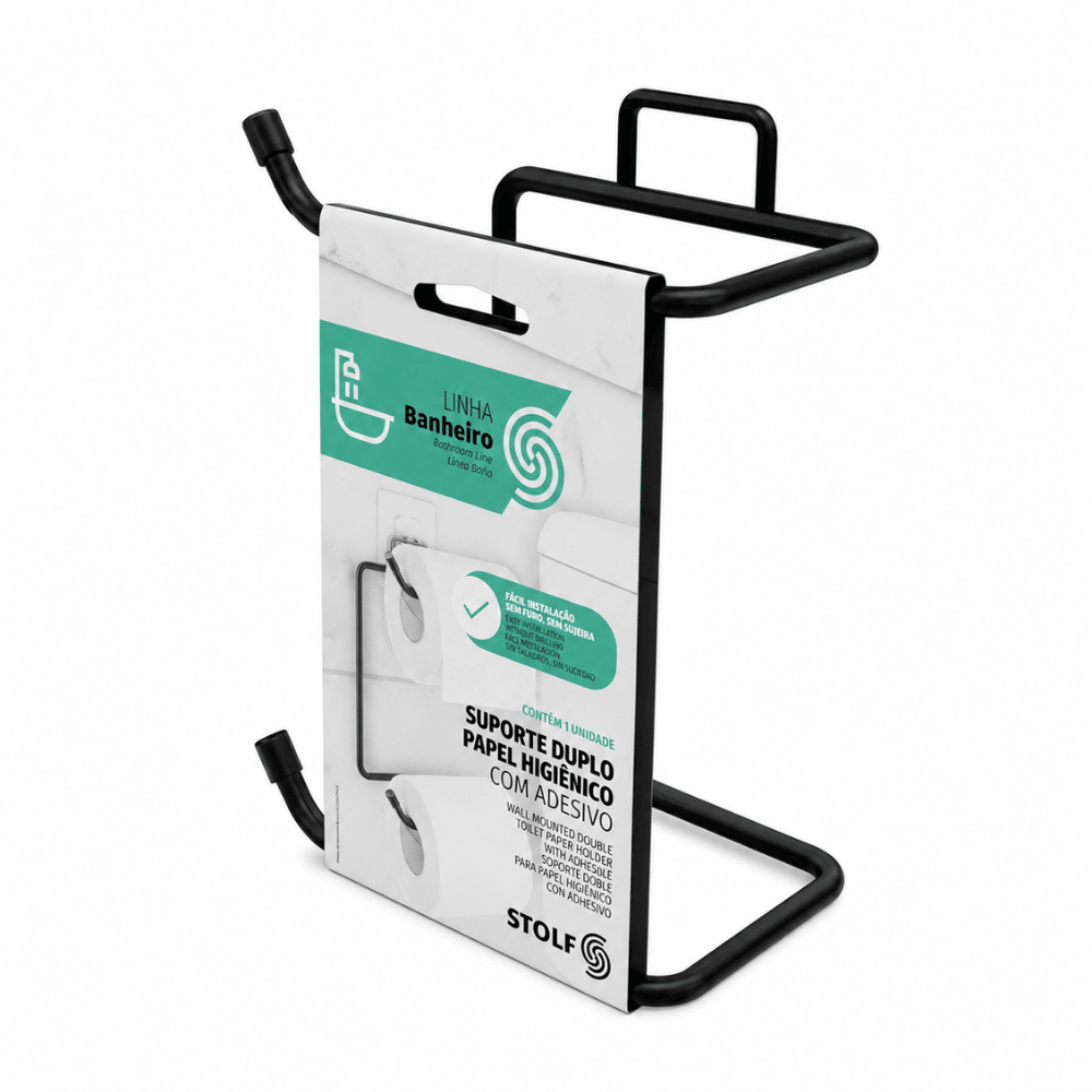 Suporte Duplo para Papel Higiênico com Adesivo Linha Black Stolf