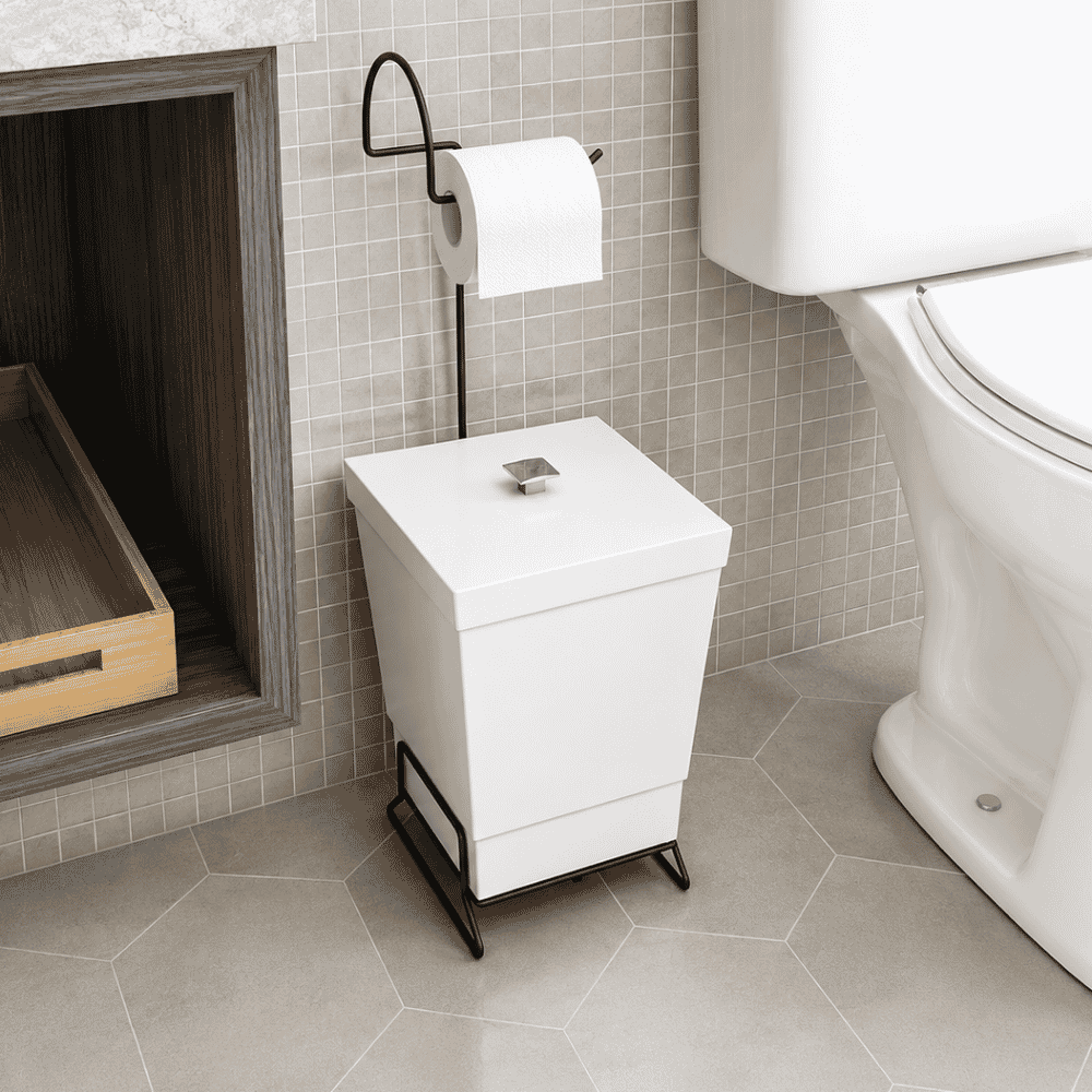 Suporte para Papel Higiênico com Lixeira Branca Stolf