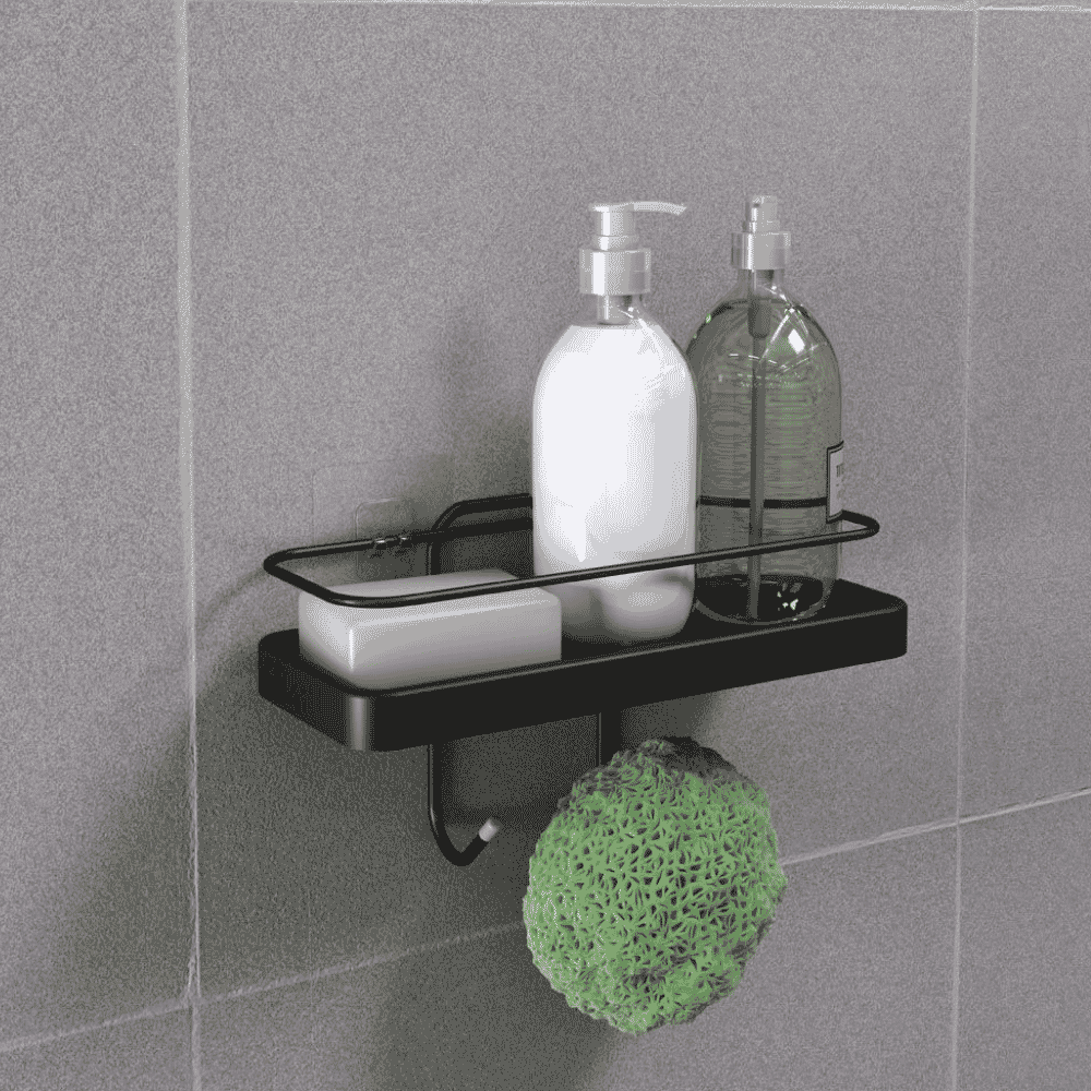 Suporte Shampoo Retangular com Ganchos Linha Black Stolf