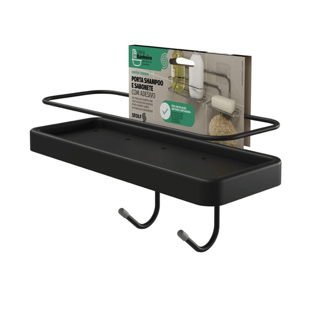 Suporte Shampoo Retangular com Ganchos Linha Black Stolf