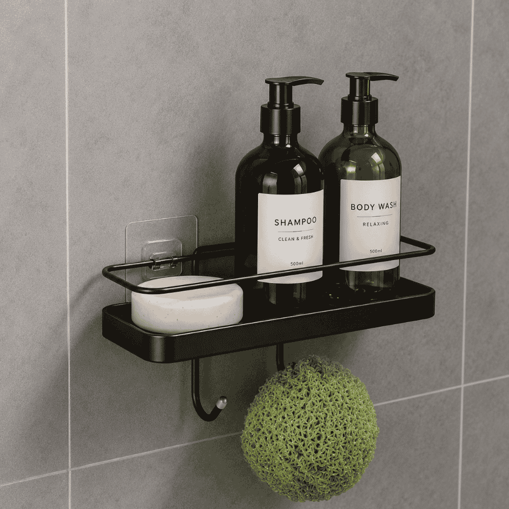 Suporte Shampoo Retangular com Ganchos Linha Black Stolf