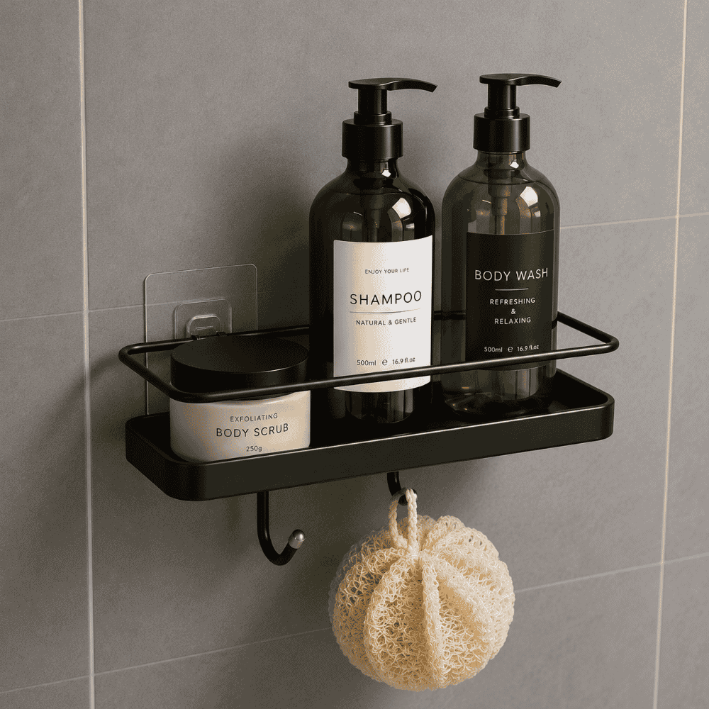 Suporte Shampoo Retangular com Ganchos Linha Black Stolf